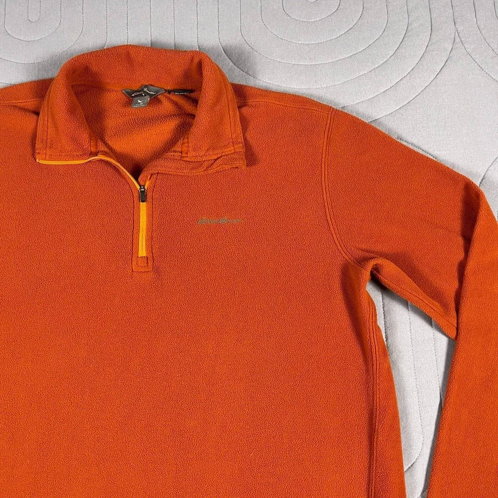 Eddie Bauer Men's Fleece 1/4 Zip Pullover Sweatshirt Size Medium Orange Polartec